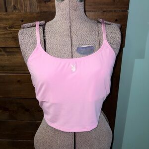 PLAYBOY Pink Spaghetti Strap Crop Top With White Bunny Logo